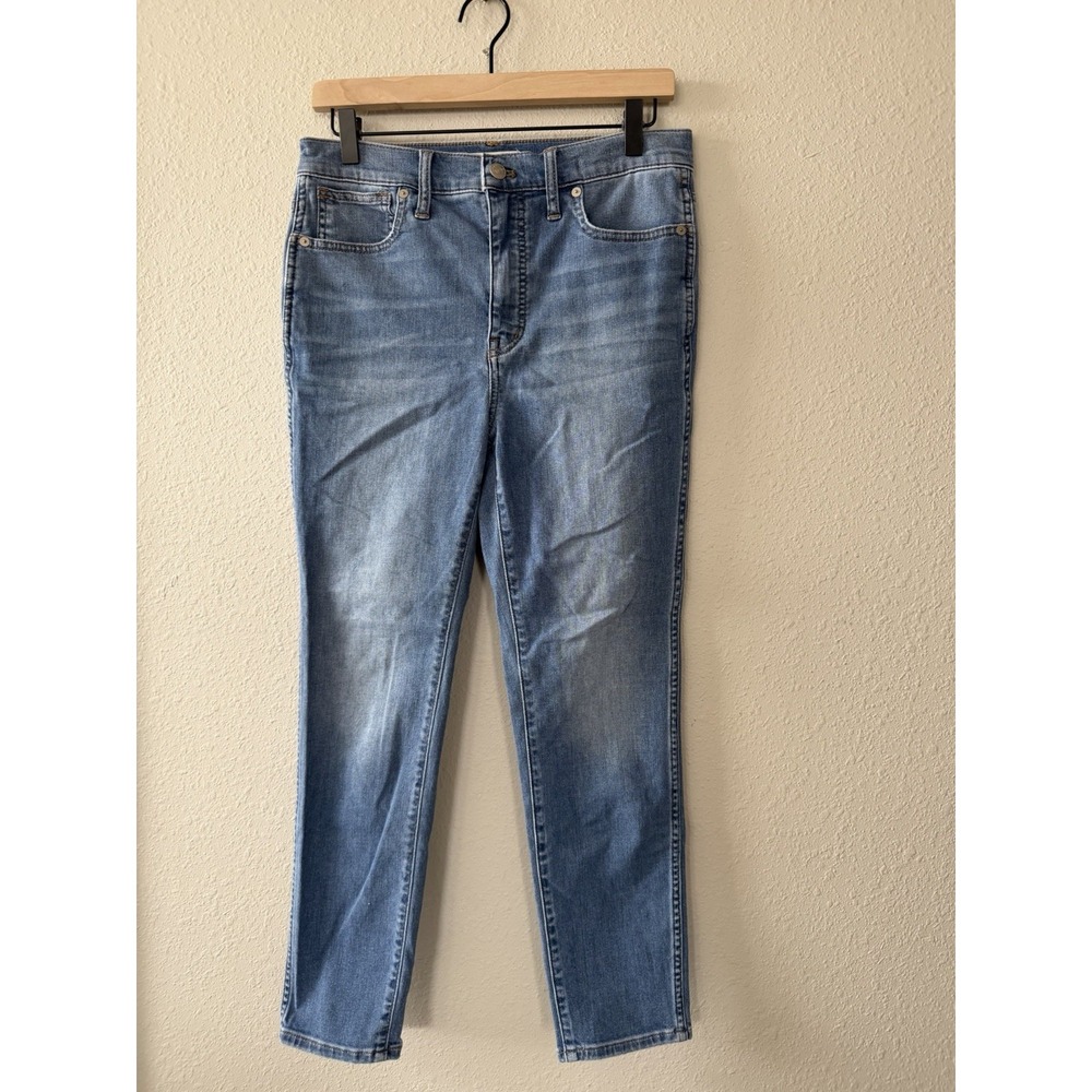 Madewell Jeans 10" High Rise Skinny Crop Faded Whiskered Wash Stretch Sz 28
